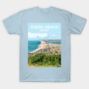 Chesil Beach Dorset England. Portland Travel poster T-Shirt